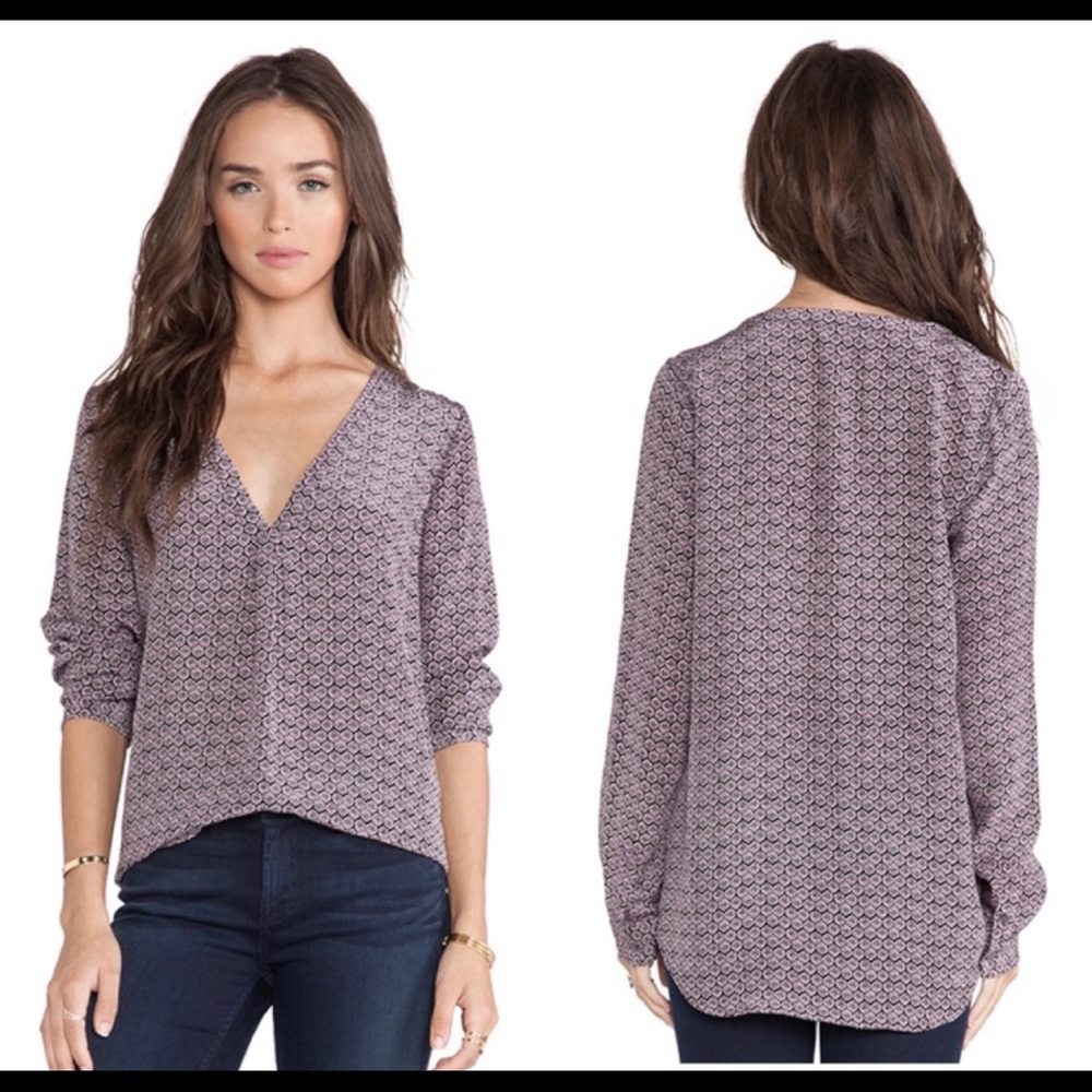 Joie Daryn Print Silk Burgundy Top